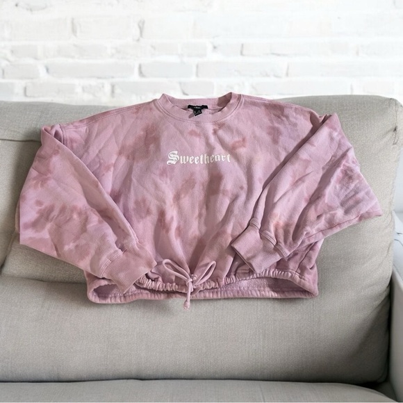 Forever 21 Pink Oversized Cropped Sweatshirt - Picture 2 of 9